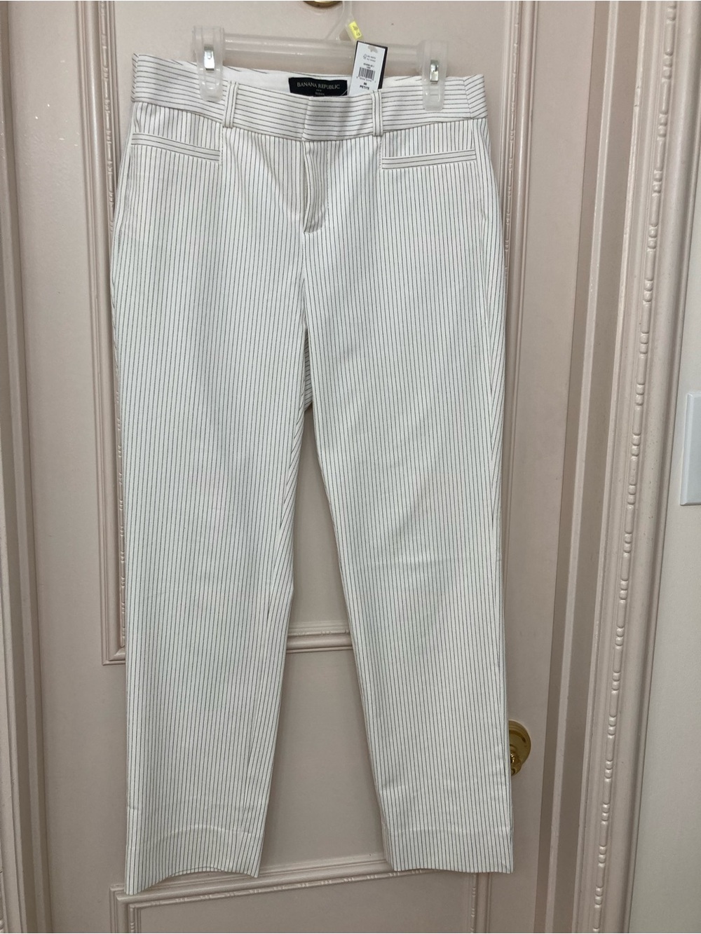 Banana Republic Cream Trousers with Black Pinstripes